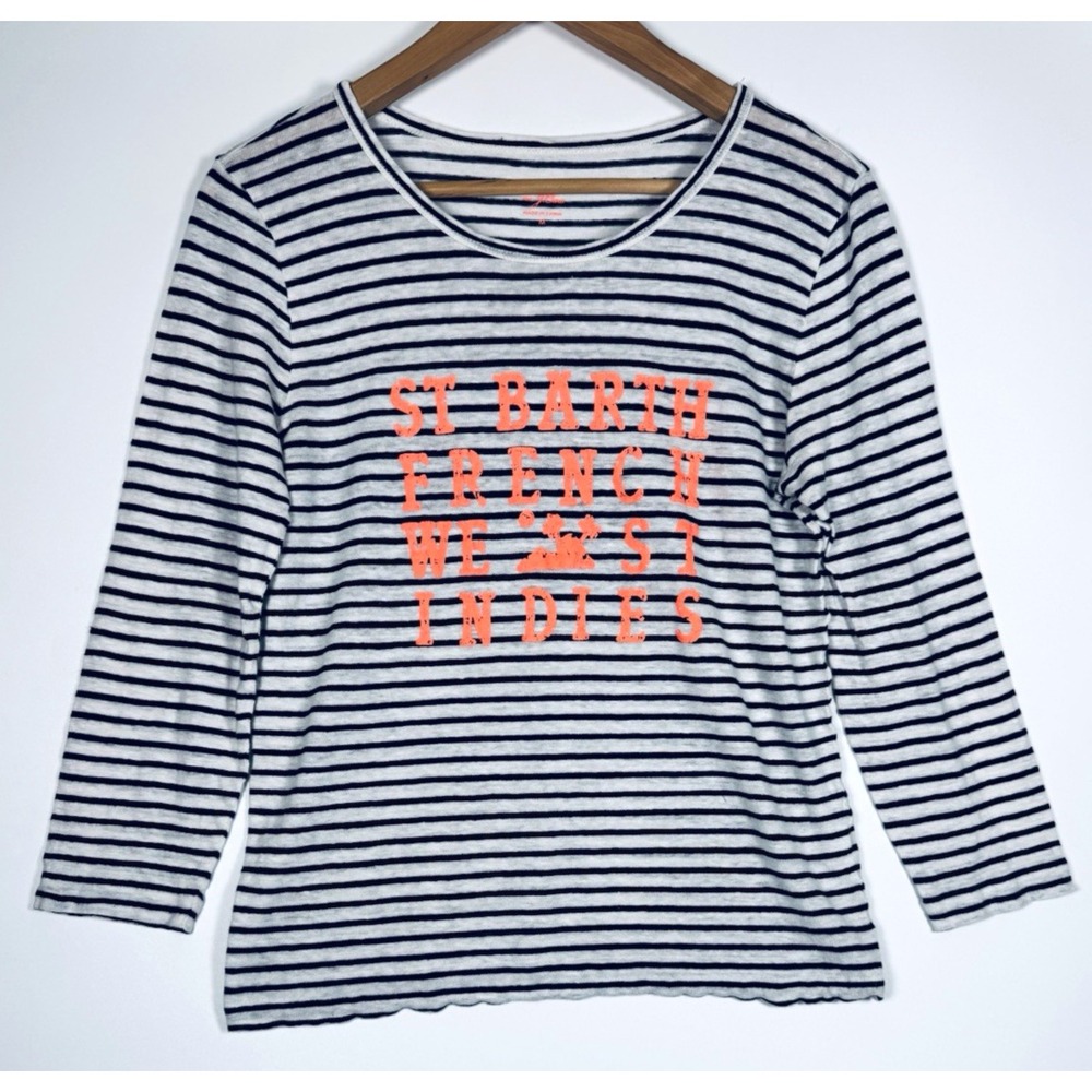 J Crew Pati de St Barth Linen Top Women Medium White Black Striped French Girl